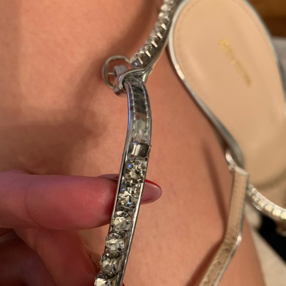 Silver Diamante Square Toe High Stiletto Heels - Picture 4 of 4